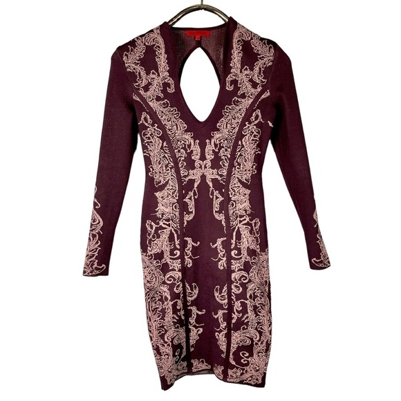 WOW WORLD OF WOMEN FLORAL METALLIC CHERRY CUTOUT LONG SLEEVE BODYCON DRESS - Picture 7 of 16